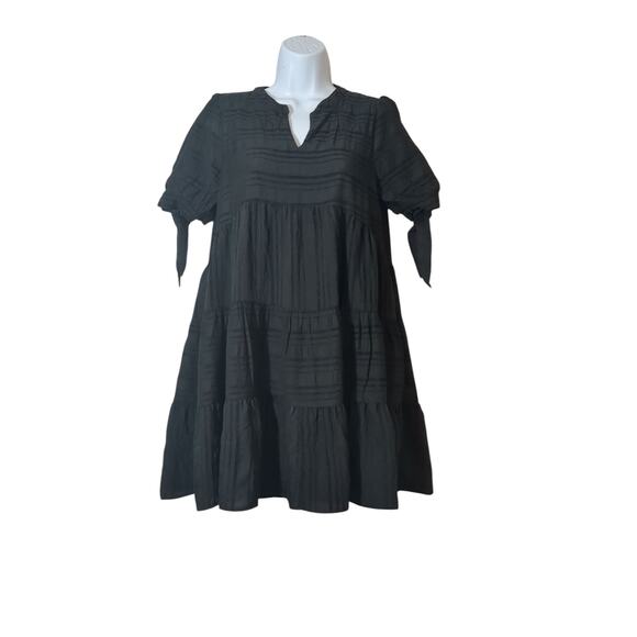 Altar'd State Babydoll Dress Small Tie Sleeve Tiered Ruffle Black Pockets - Picture 1 of 6